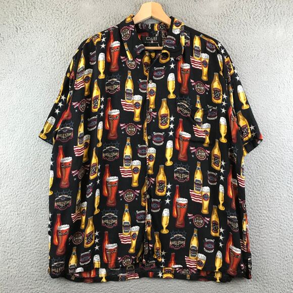 C&B By Croft & Barrow Men's Short Sleeve Button-Up Draft Bear Pattern Size L - Picture 1 of 8